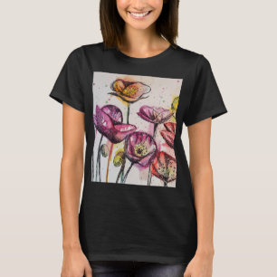 Rot Lila Rosa Klatschmohn Blumen Aquarellkunst T-Shirt