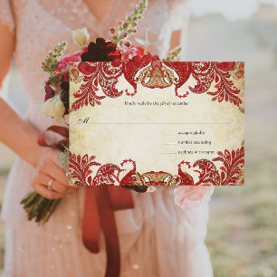 Rot, Limon und orange Vintag Paisley Peacock UAWG RSVP Karte