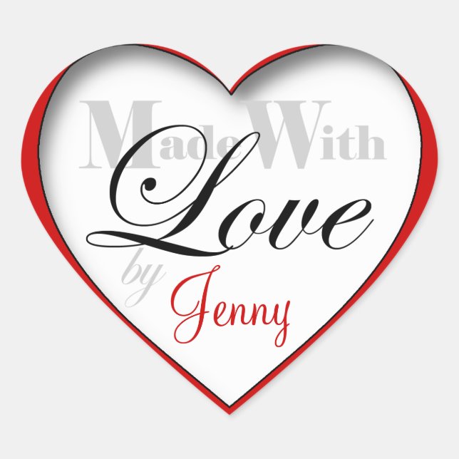 Rot "Made with Liebe by ____" - Heart Stickers (Vorderseite)