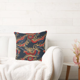 Rot, Marine, Gold, Blumenrolle Kissen