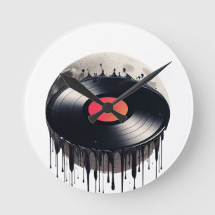 Rot markierte Vinyl Record Auflösung auf dem Mond Runde Wanduhr