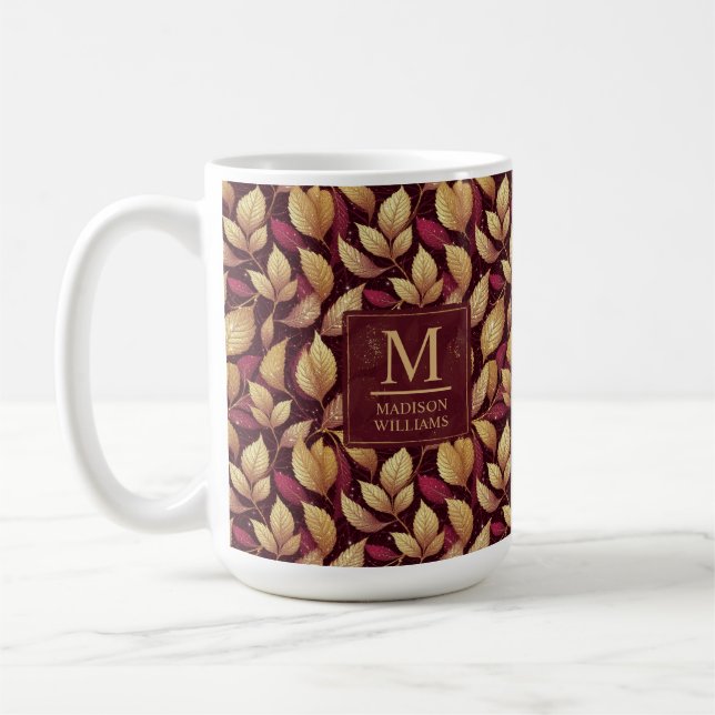 Rot Marone Gold Glitter Herbstblätter Muster Kaffeetasse (Links)