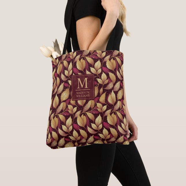Rot Marone Gold Glitter Herbstlaub Muster (Von Nahem)
