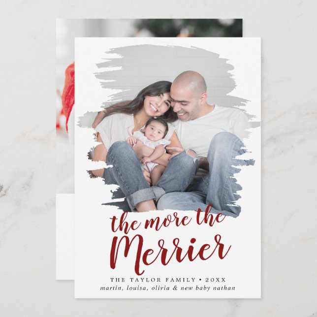 Rot mehr die Merrier-Geburtserklärung Feiertagskarte (Vorne/Hinten)