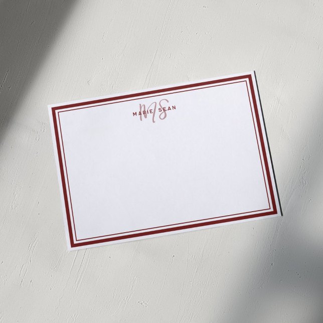 Rot Minimalistisch Einfache Monogramm Zwei Bänder Mitteilungskarte (Von Creator hochgeladen)