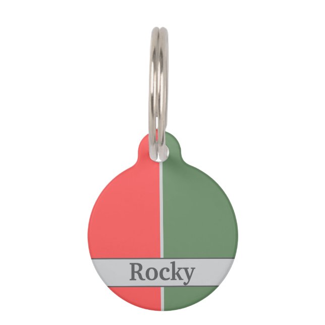 Rot-minimalistisches Design mit Grün Haustiermarke (Vorderseite)