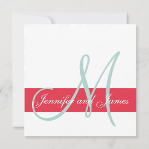 Rot, Mint Green Monogram Names Simple Wedding Einladung