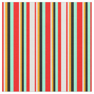 Rot, Minzcreme, Orange, Schwarz und Aquamarine Stoff