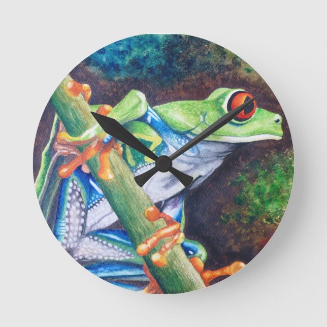 Rot-mit Augen Frosch-Uhr Runde Wanduhr (Vorderseite)