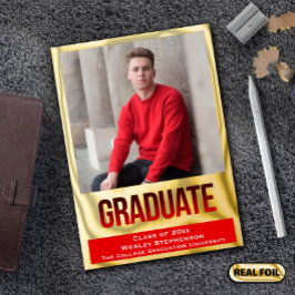 Rot mit Foil Block Letting Foto Abschluss Folieneinladung