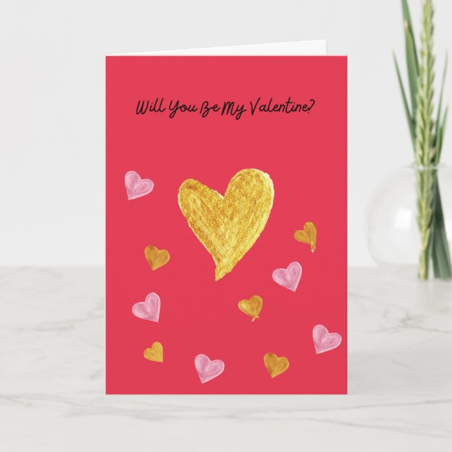 Rot mit Gold & Pink Herzkarte Valentinstag Karte (Vorderseite)