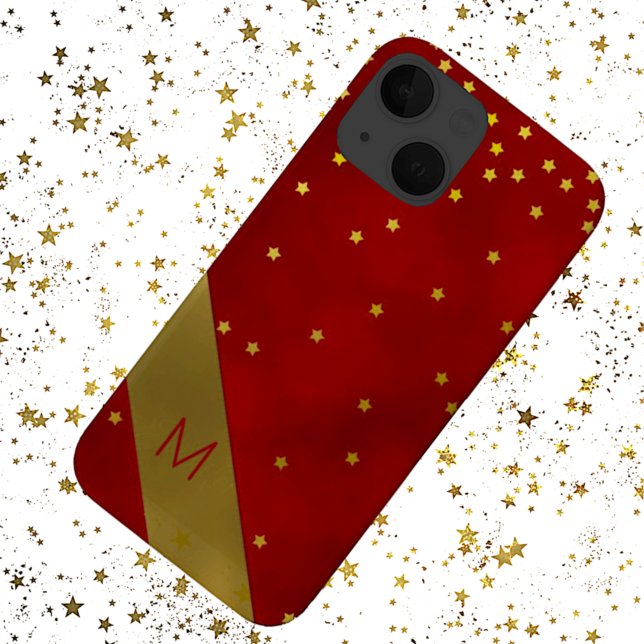 Rot mit Gold Stars Mit Monogramm Case-Mate iPhone Hülle (Von Creator hochgeladen)