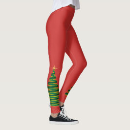Rot mit grünen Weihnachtsbaumen Leggings