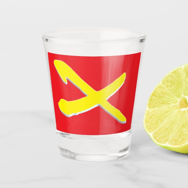 Rot mit hellgelbem Querschnitt Schnapsglas (Vorderseite)