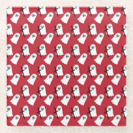 ROT MIT KLEINEN WEISSEN HALLOWEEN GHOSTEN GLASUNTERSETZER