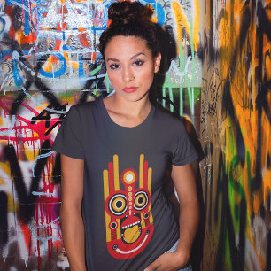 Rot mit Orange Tiki Maske T-Shirt