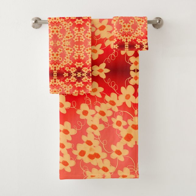 Rot mit Pfirsichblüte Badhandtuch Set (Insitu)