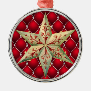 ROT MIT ROTEN UND GRÜNEN STERNEN ORNAMENT AUS METALL