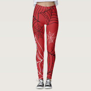 Rot mit schwarzem und weißem Spinnennetz Halloween Leggings