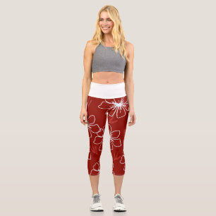 Rot mit weißdurchsichtiger Blume Capri Leggings