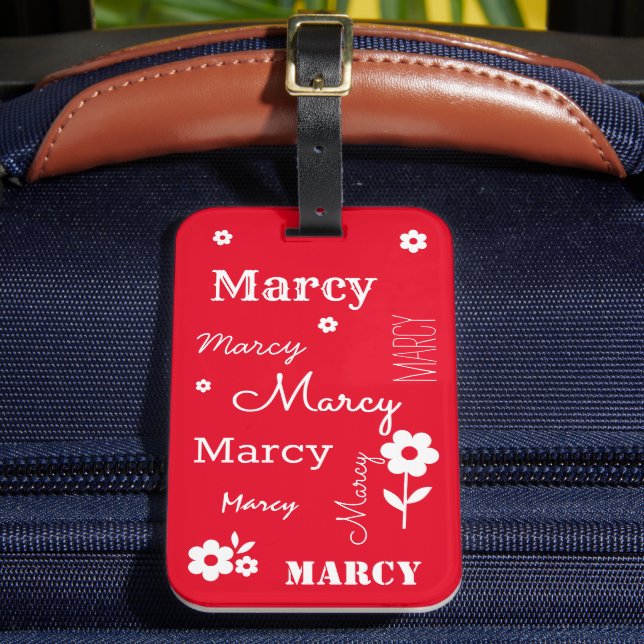 Rot mit weißen Blume, individueller Gepäckanhänger (Vorderseite Insitu 2)