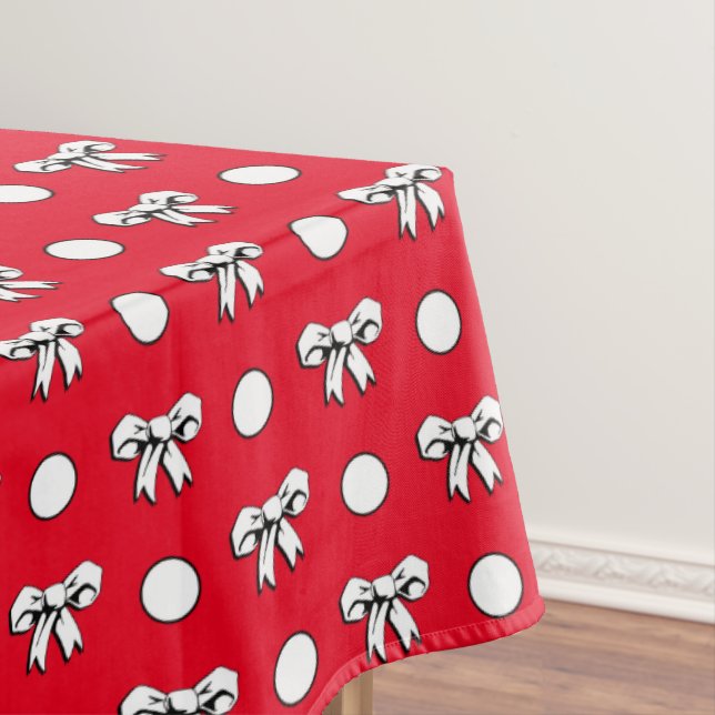 Rot mit weißen Polka Docks und Cartoon Bows Tischdecke (Beispiel)