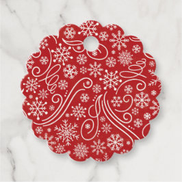 Rot mit weißen Schneeflocken und gratis Wirbel Geschenkanhänger