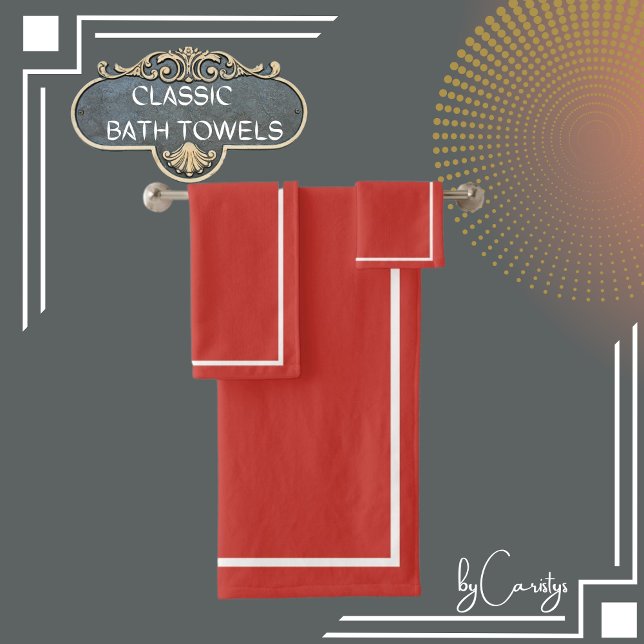 Rot mit weißer Grenze Badhandtuch Set (Von Creator hochgeladen)
