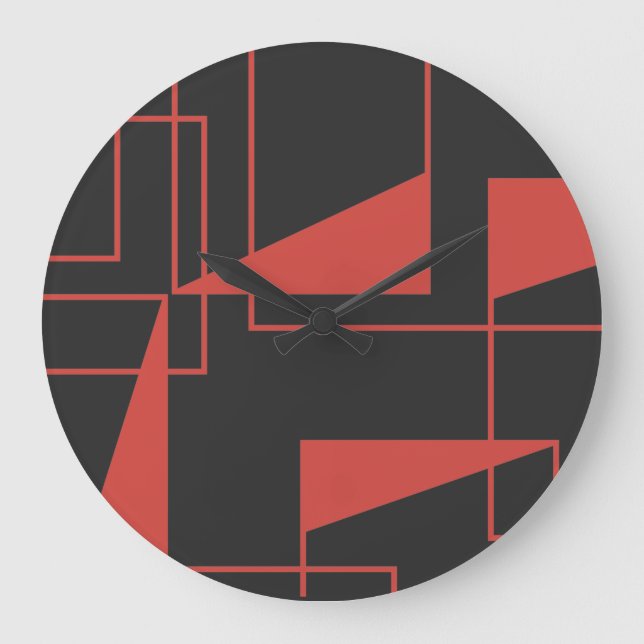 Rot, modern, dynamisch, trendig geometrisch große wanduhr (Vorderseite)