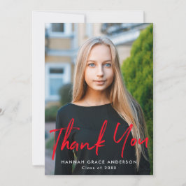 Rot | Moderner Brush Script Foto Abschluss Dankeskarte