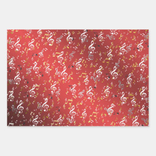 Rot, Musical+ Note, Luxus, Gold, königlich, elegan Geschenkpapier Set