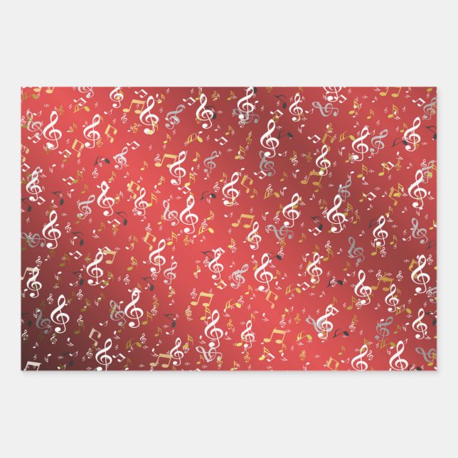 Rot, Musical+ Note, Luxus, Gold, königlich, elegan Geschenkpapier Set (Vorderseite)