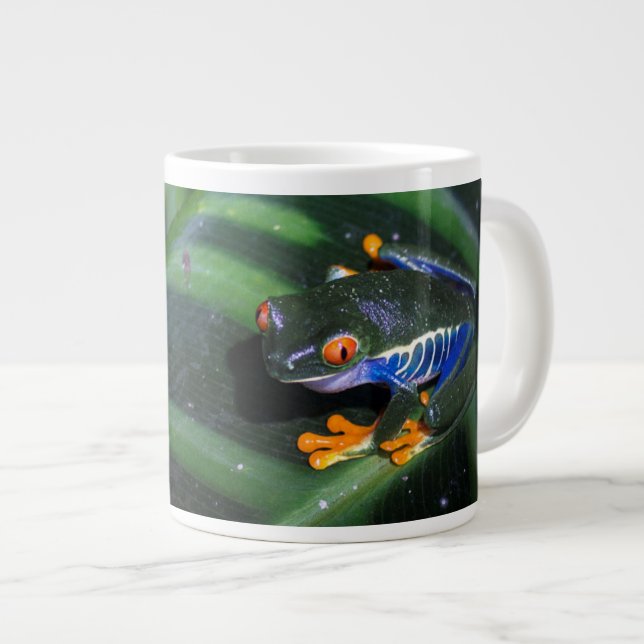 Rot mustert Frosch auf Blatt Jumbo-Tasse (Vorderseite Rechts)