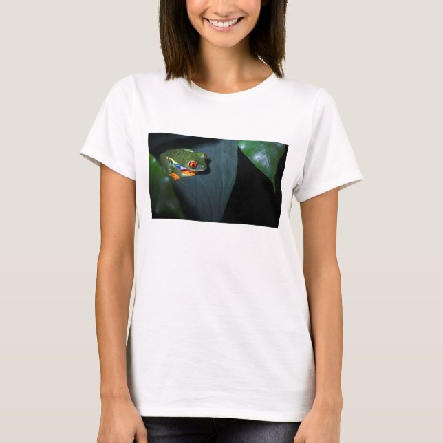 Rot mustert Frosch-Sitzen T-Shirt (Vorderseite)