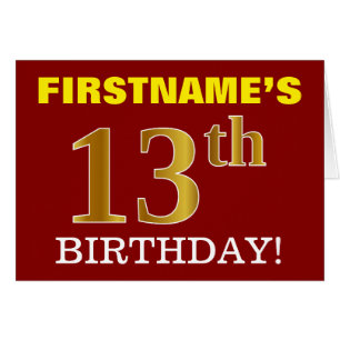 Rot, Nachahmung Gold "13. BIRTHDAY" Geburtstagskar