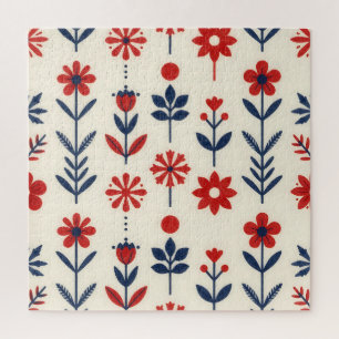 Rot-naval-Volkstümliches-Blumenmuster Puzzle