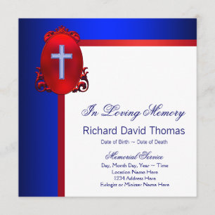 Rot Navy Blau Kreuz In Loving Memory Gedenkfeier Einladung