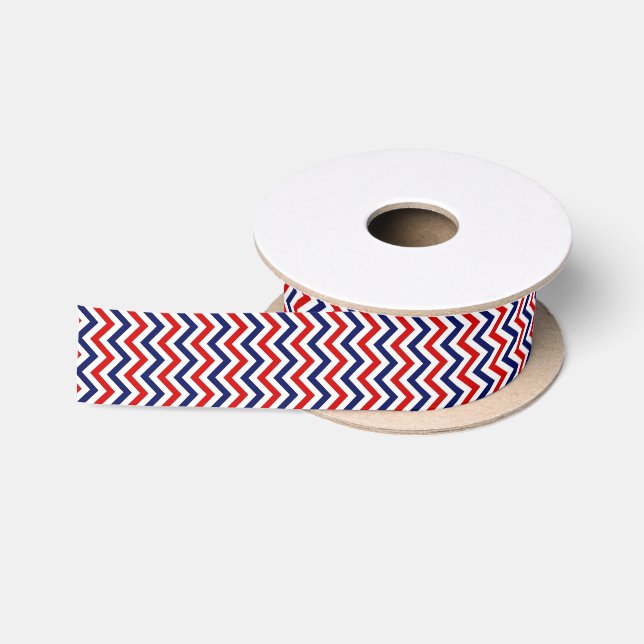 Rot, Navy Blue Grosses Zickzack ZigZag Muster Satinband (Spule)