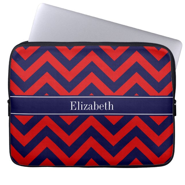 Rot, Navy Blue LG Zickzack Navy Name Monogram Laptopschutzhülle (Vorderseite)