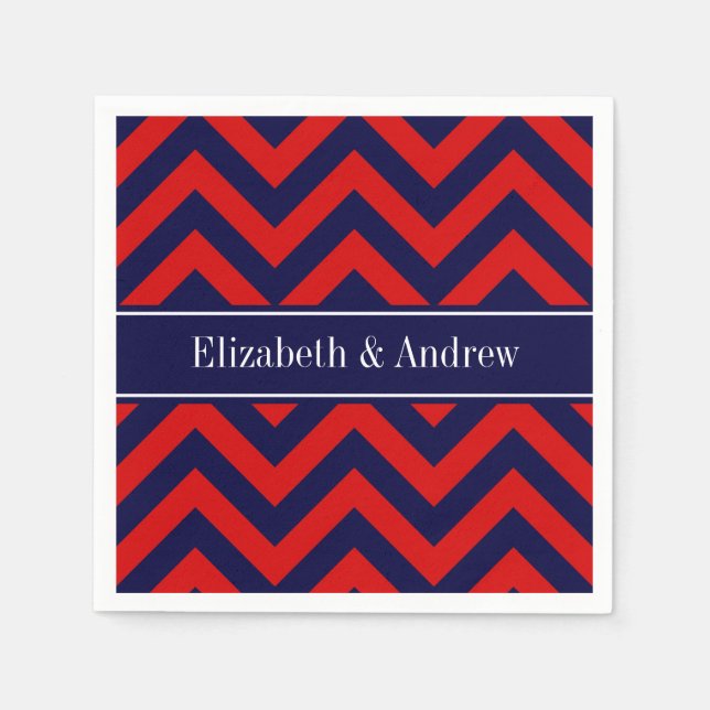 Rot, Navy Blue LG Zickzack Navy Name Monogram Serviette (Vorderseite)