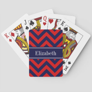 Rot, Navy Blue LG Zickzack Navy Name Monogram Spielkarten