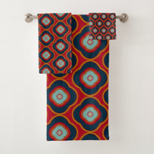 Rot Navy Gold Retro Geometrisches Fettmuster Badhandtuch Set