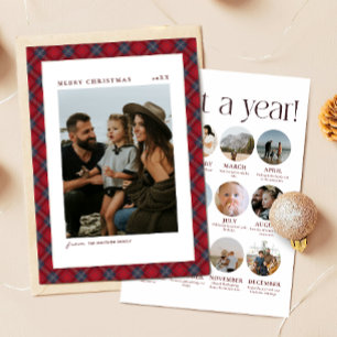 Rot & Navy-Tartan Jahresrückblick Familienfoto Feiertagskarte