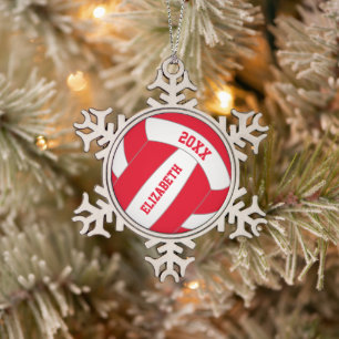Rot oder JEDES personalisierte Mädchenvolleyball Schneeflocken Zinn-Ornament