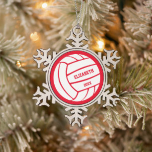 Rot oder JEDES personalisierte Mädchenvolleyball Schneeflocken Zinn-Ornament