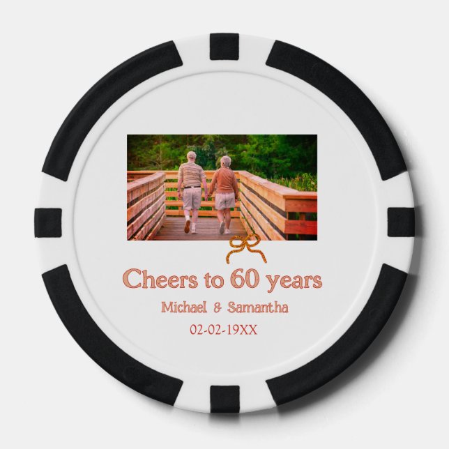 Rot oder Schleife prostet 60 Jahre Hochzeitsjubilä Pokerchips (Vorderseite)