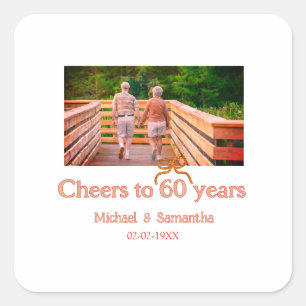 Rot oder Schleife prostet 60 Jahre Hochzeitsjubilä Quadratischer Aufkleber