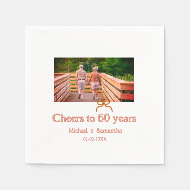 Rot oder Schleife prostet 60 Jahre Hochzeitsjubilä Serviette (Vorderseite)