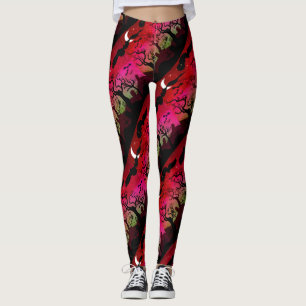 Rot-Oliven-grüne Halloween-Friedhofslandschaft Leggings