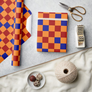Rot Orange Blau Kariertes Muster Design  Geschenkpapier